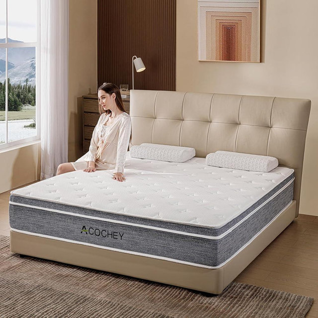Acochey 10 Inch Queen Mattress, Medium Firm Hybrid Memory Foam Queen Size Mattress in a Box, Individual Pocket Springs & Motion Isolation, Pressure Relief, Breathable, Fiberglass Free, CertiPUR-US