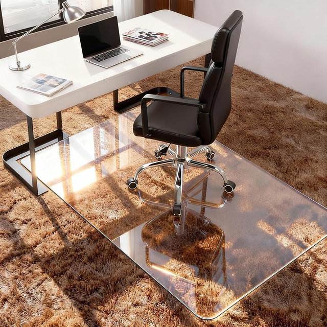 Azadx Tempered Glass Chair Mat for Carpet 32" x 48" Heavy Duty Office Chair Mat for Carpets 1/5" Thick for Carpeted Floor/Hard Floor Easy Glide Carpet Protector with Round Corner and Polished Edge