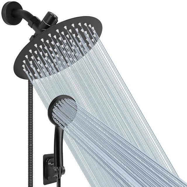 NearMoon Shower Head with Hose, High-Pressure Stainless Steel 8'' Rain Shower and 5 Settings Handheld Spray Combo with Push Button Flow Control for Easy Operation (Matte Black)