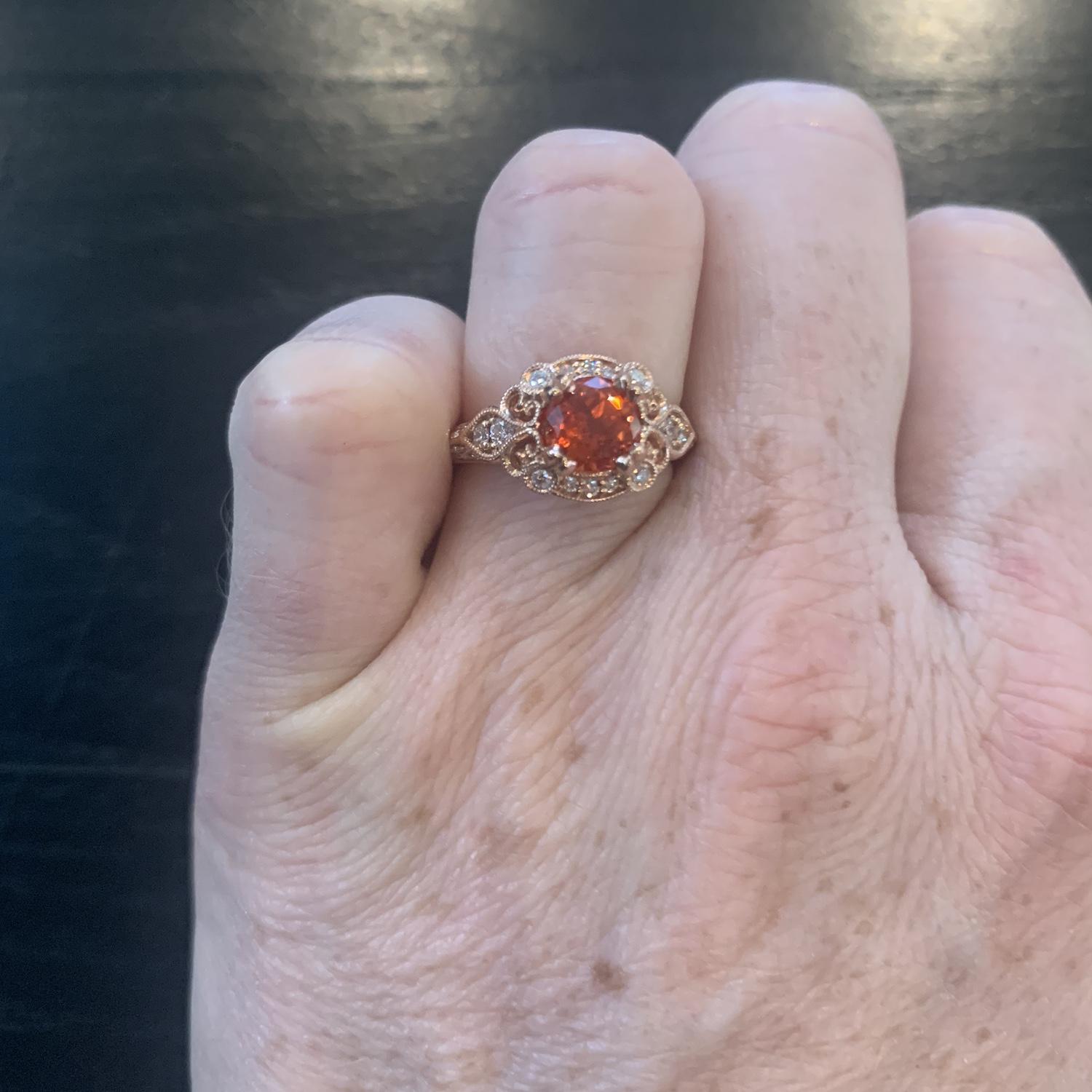 I’ve wanted an orange sapphire since I was 19 years old and met a woman with one. I didn’t even know it existed but it’s one of my favorite colors. As Anne Shirley says diamonds are too cold…