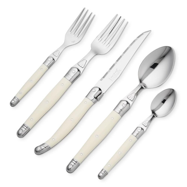 Jean Dubost Laguiole 20-Piece Flatware Set with In-Drawer Box, Ivory