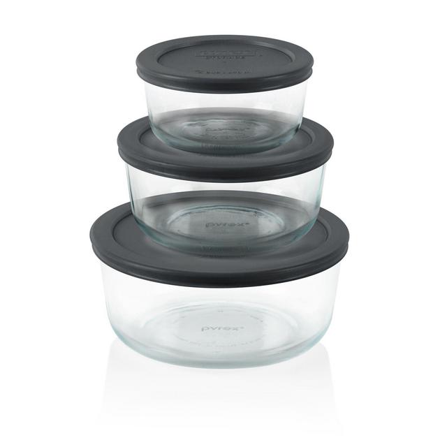 Pyrex®6-piece Glass Food Storage Container Set with Gray Lids