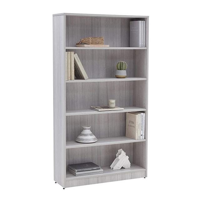 5 Shelf Bookcase Wood Mordern Adjustable Bookshlef Heavy Duty, French Oak Grey