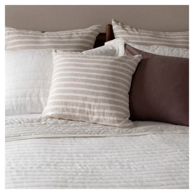 20" x 20" French Linen Pillow with Removable Sham - Putty & Cream Stripe | Bokser Home
