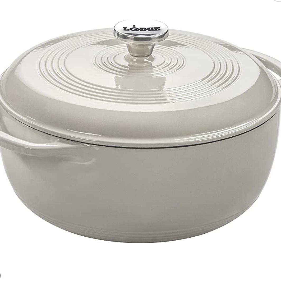 Lodge EC6D13 Enameled Cast Iron Dutch Oven, 6-Quart, Oyster White