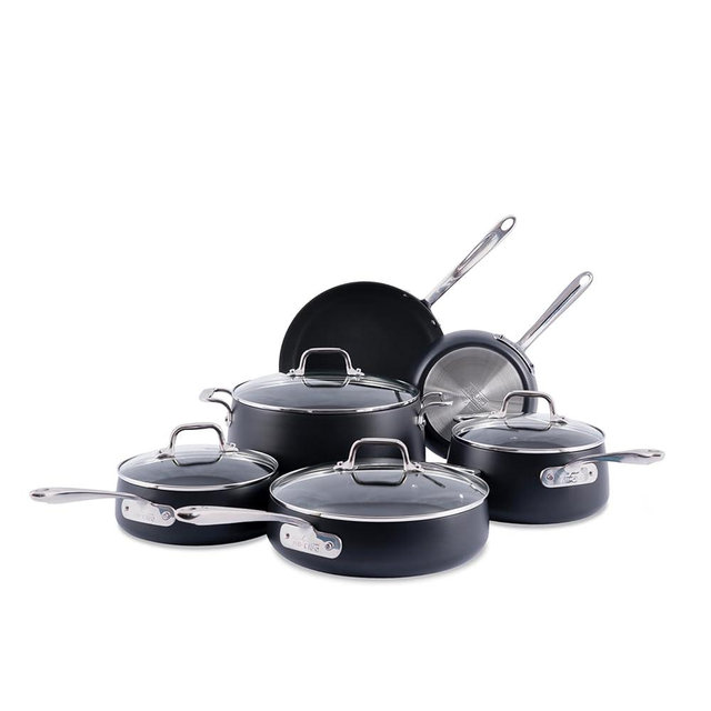 All-Clad HA1 Expert Hard Anodized Nonstick Cookware Set (10 Piece) Pots, Frying Pans, Dishwasher-Safe, Oven-Safe Up to 500°F Compatible with All Stovetops (Gas, Electric & Induction) - Black