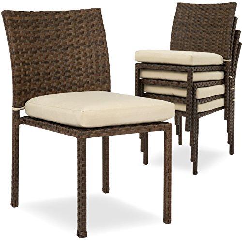 Best Choice Products Set of 4 Stackable Outdoor Patio Wicker Chairs w/Cushions, UV-Resistant Finish, and Steel Frame, Brown
