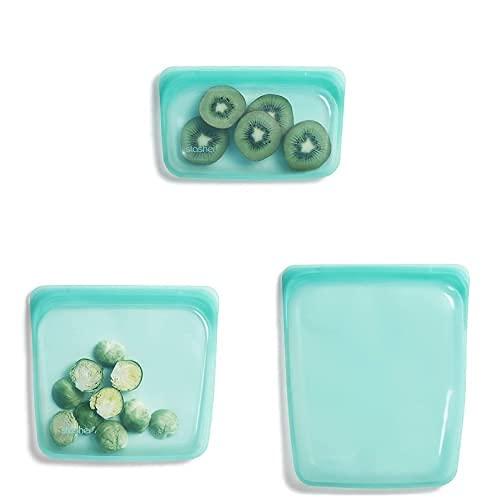 Stasher Platinum Silicone Food Grade Reusable Storage Bag, Core Bundle (Snack+Sandwich+1/2 Gallon) - Aqua | Reduce Single-Use Plastic | Cook, Store, Sous Vide or Freeze | Dishwasher-Safe, Eco-friendly