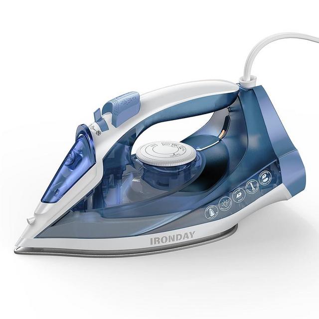 1200W Steam Iron for Clothes, Fast Heating, Iron with Ceramic Coating Soleplate, Adjustable Thermostat Dial, Self-Cleaning, Spray Mist, 7.03oz Water Tank Ironing Clothes for Home Office, Blue