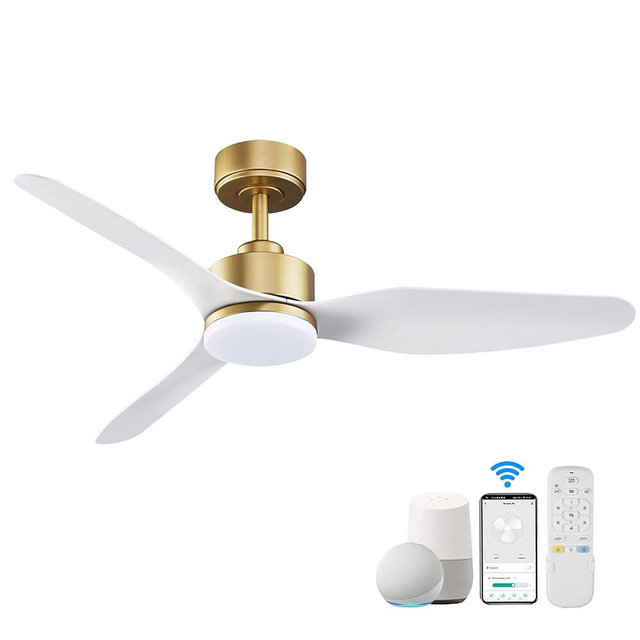 48 Inch Smart Ceiling Fans with Lights and Remote Control,Dimmable LED Light,Outdoor Indoor Gold White Ceiling Fan,Quiet DC Motor,6 Speed,WIFI Alexa App Workable,for Modern Bedroom Living Room Patio