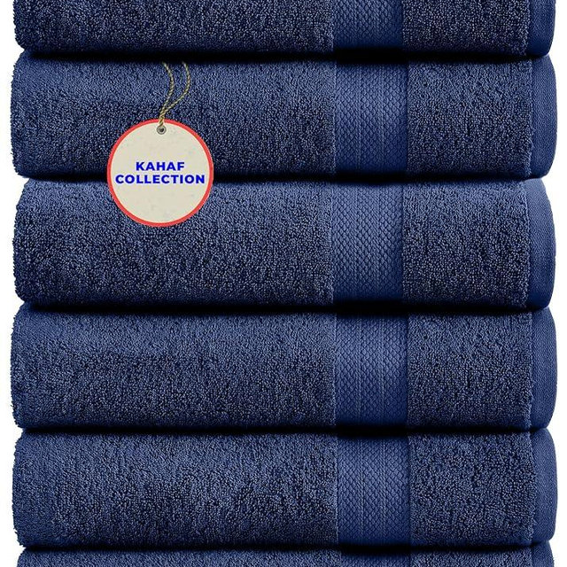 KAHAF COLLECTION 100% Cotton Bath Towels, Navy 24x48 Pack of 6 Towels, Quick Dry, Highly Absorbent, Soft Feel Towel, Gym, Spa, Bathroom, Shower, Pool, Luxury Soft Towels (24x48-6 Pack, Navy)