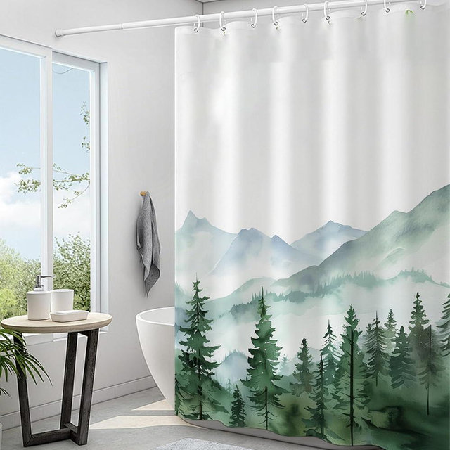 GBYcLyw Mountain Forest Shower Curtain Green Misty Nature Bathroom Curtain Woodland Pine Tree Landscape Shower Curtain Sets for Men Bath Decor 72‘’W x 72''L