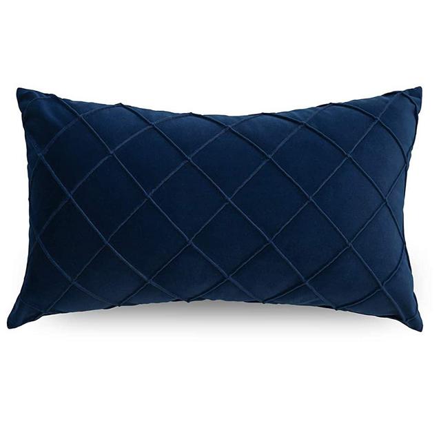 PLWORLD Decorative Lumbar Throw Pillow Cover for Couch, Navy Blue Soft Solid Velvet Geometric Textured Small Cushion Case for Bedroom Chair, 12x20 Inch 1PC