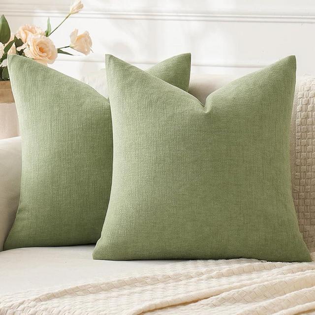 MIULEE Sage Green Couch Pillow Covers 22x22 Inch, Set of 2 Soft Spring Chenille Decorative Euro Throw Pillow Covers Farmhouse for Sofa Living Room Bed