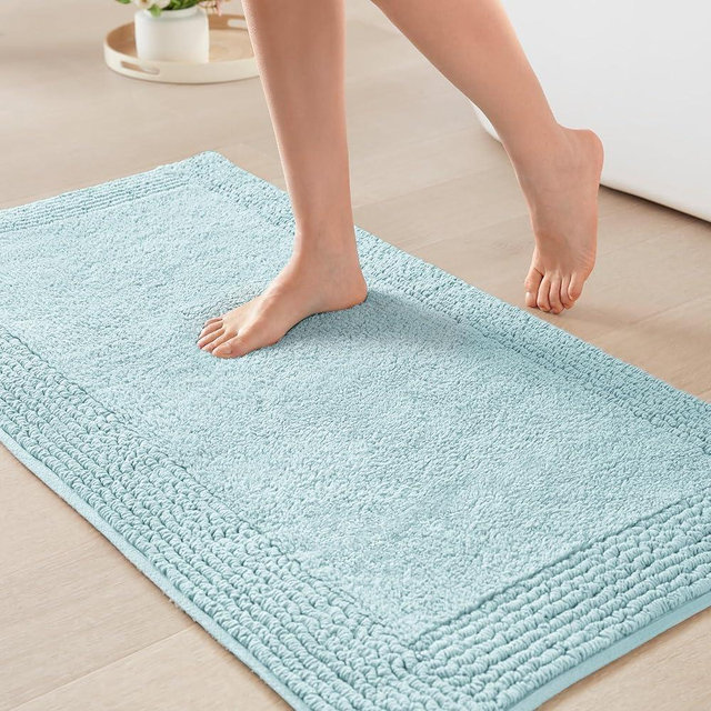 Madison Park Splendor Reversible 100% Cotton Tufted Bathroom Rug-3000 GSM Hotel Quality Luxurious Plush Medium Pile Bath Mat Absorbent, Quick Dry, Shower Room Décor, 17x24 Blue