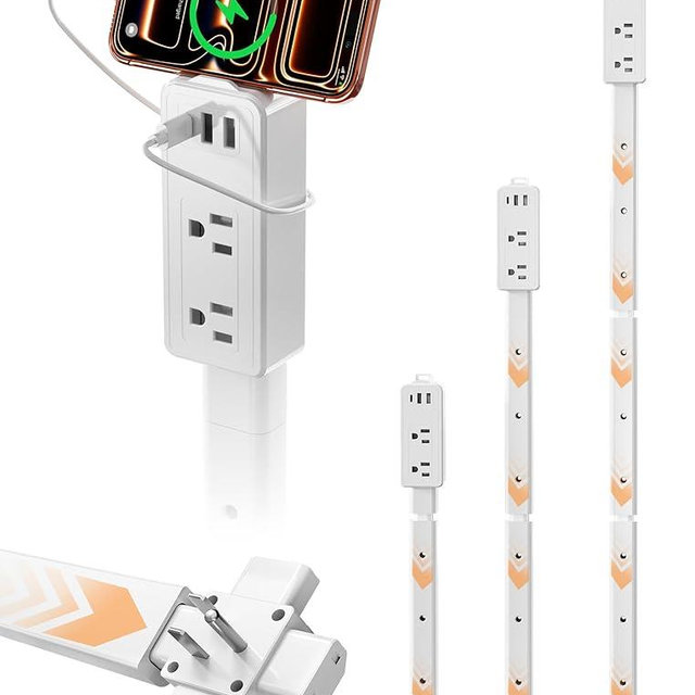 Blueera Electrical Outlet Extender Features USB-C, 2 USB-A, 2 AC Outlets, Access Hard-to-Reach Places, Extends 17''-36'', Extendable Outlet with 4-Way Plug for Behind Couches, Nightstands-1 Pack