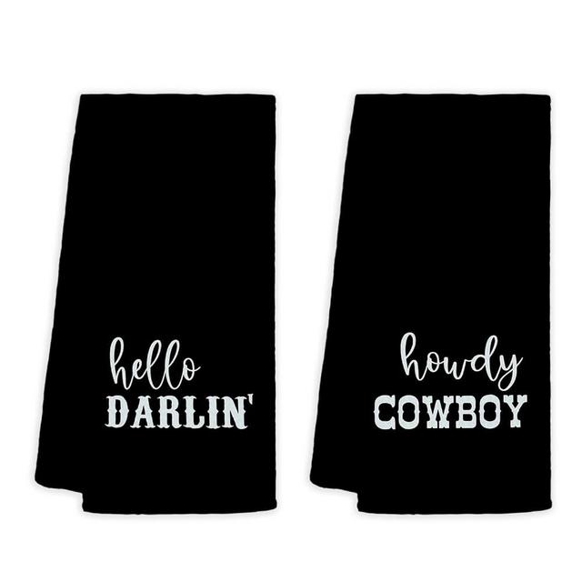 Jvpke Couples Gifts,Western Kitchen Towels,Western Bathroom Decor,Hello Darlin Howdy Cowboy Kitchen Towels Set of 2,Gifts for Couples,Western Dish Towels,Western Hand Towels 16×24 Inch(Black)