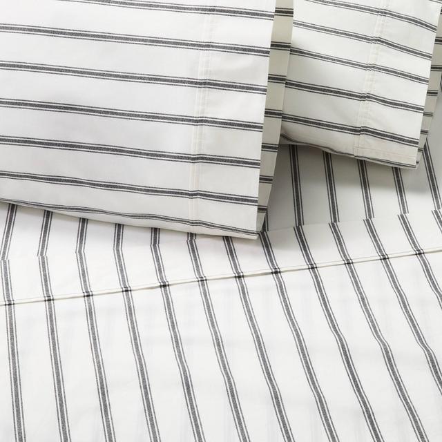 4pc King Cotton Percale Tick Stripe Sheet Set Dark Gray - Hearth & Hand™ with Magnolia