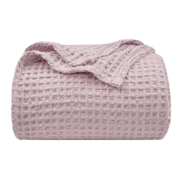 PHF Ultra Soft Waffle Weave Blanket King Size 104"x 90"- Washed Lightweight Breathable Cozy Woven Blanket for Bed - Aesthetic Decor for Couch Bedding Sofa Home Car - Dusty Rose