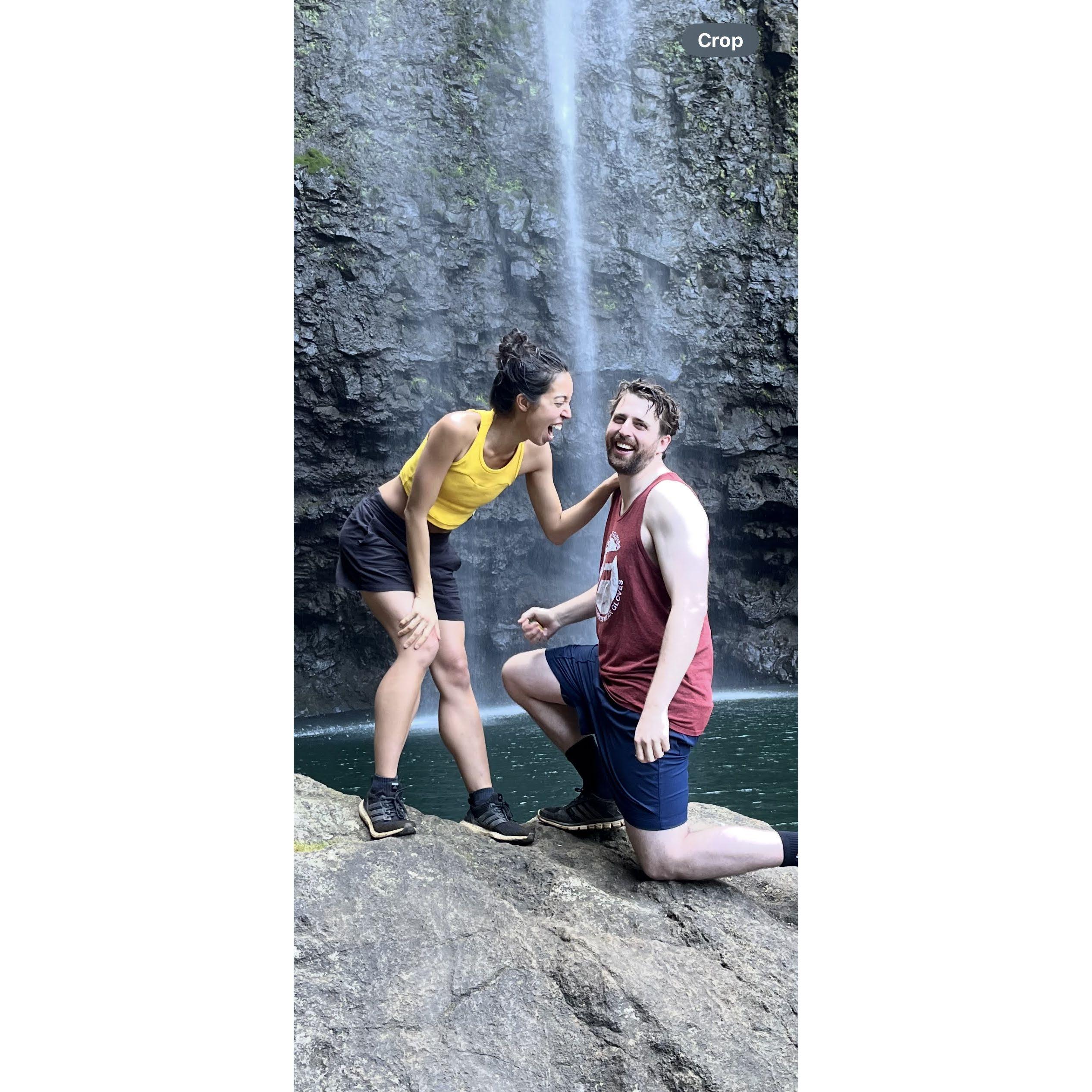 Posing for proposal photos after our engagement.