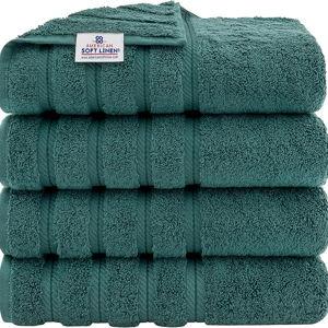 American Soft Linen Luxury 4 Piece Bath Towel Set, 100% Cotton Turkish Bath Towels for Bathroom, 27x54 in Extra Large Bathroom Shower Towels, Teal Bath Towels