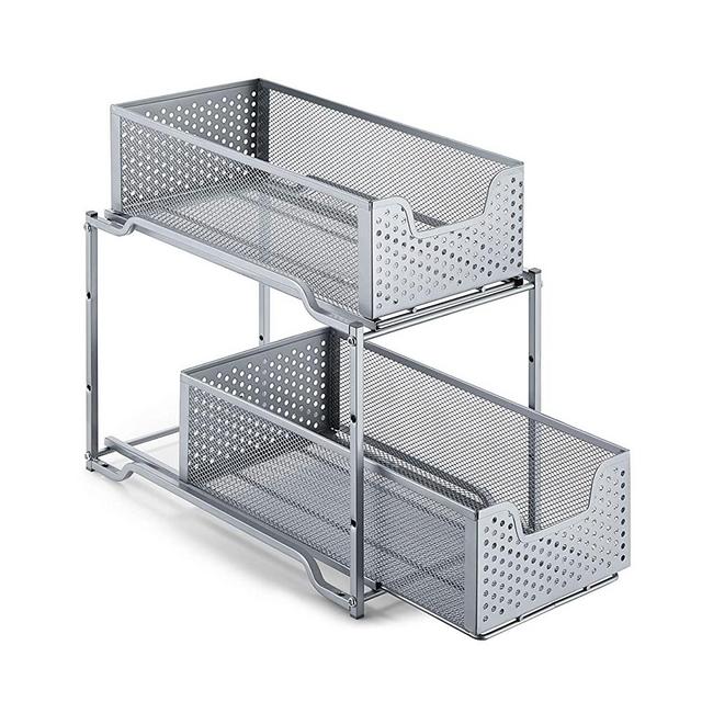 Simple Trending Stackable 2-Tier Under Sink Cabinet Organizer with Sliding Storage Drawer, Silver