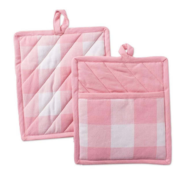 DII Buffalo Check Kitchen Collection, Classic Farmhouse Kitchen Set, Potholder, One Size, Pink &White, 2 Piece