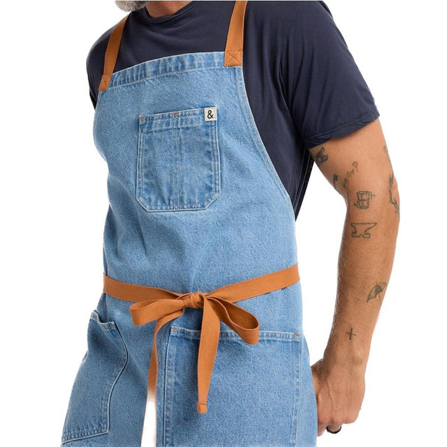 hedley & bennett Crossback Apron - Crossback Chef Apron with Pockets - 100% Cotton Denim, 8oz - Cedar Blue