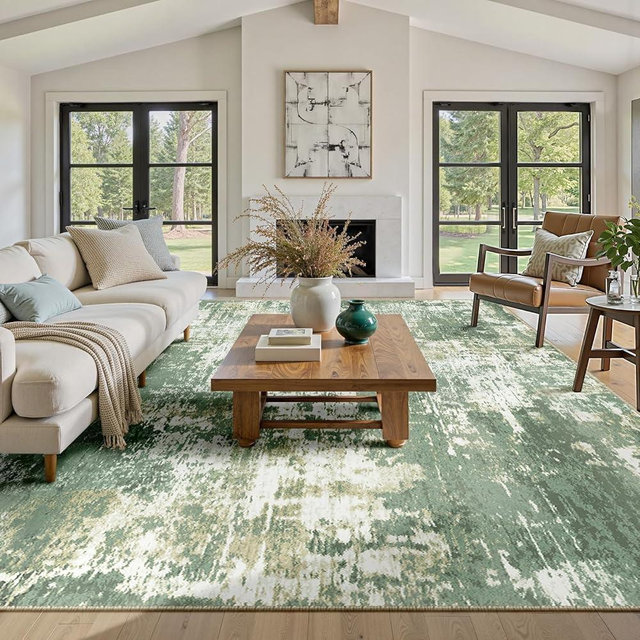 RELEANY Washable Area Rugs 8'x10' Non-Slip Modern Abstract Soft for Living Room Entryway Bedroom Nursery, Print Pattern, Light Green/Yellow