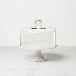 French Perle White Cake Plate With Dome