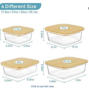 Vtopmart Glass Food Storage Containers with Bamboo Lids, 4 Pack Meal Prep Glass Containers Safe for Microwave, Oven, Freezer and Dishwasher, BPA Free