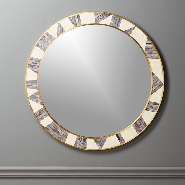 CB2 Grace Bone Inlay Round Wall Mirror 32"