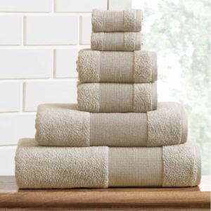 Modern Threads - 6-Piece 100% Zero-Twist Cotton Towel Set - Sand