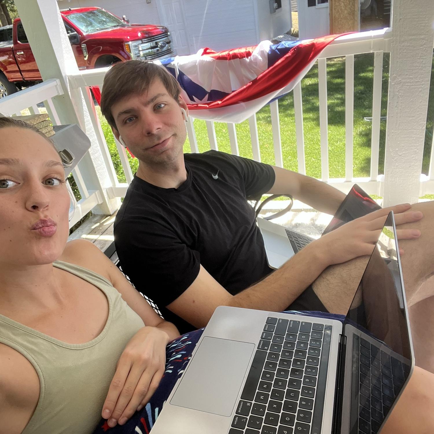 T & B studying for the Bar Exam in Grove over the Fourth of July !