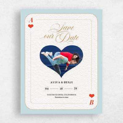 Light Teal, Blue Wedding Save the Date - Hearts Portrait