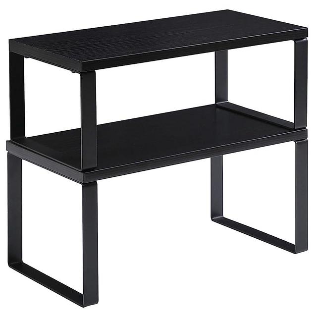 YMYNY Cabinet Shelf Organizer, Extendable Countertop Shelves Set of 2, Kitchen Spice Racks, Stackable, Storage Racks for Cupboard, Sink, Pantry, Bathroom, Black, Metal, UHSR002B