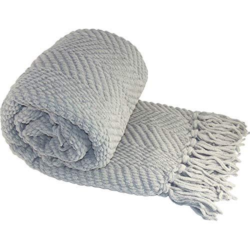 Home Soft Things Knitted Tweed Throw Couch Cover Blanket, 50 x 60, Silver