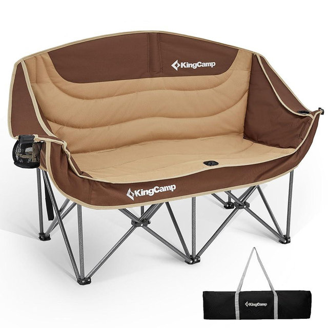 KingCamp Double Camping Chair, Oversized Heavy Duty Loveseat for Adults Portable Folding XL 2 Person Couch Padded Comfortable Two Seat with Cup Holder for Outdoor Lawn Backyard