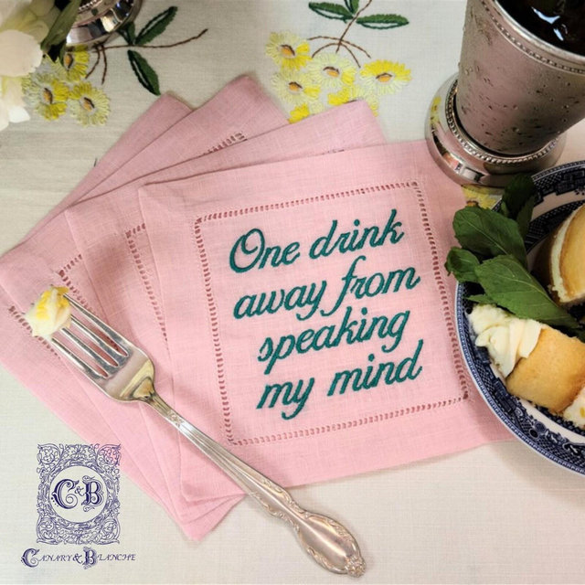 Custom Embroidered Linen Cocktail Napkins, Your Text or Ours, Multiple Colors and Options!