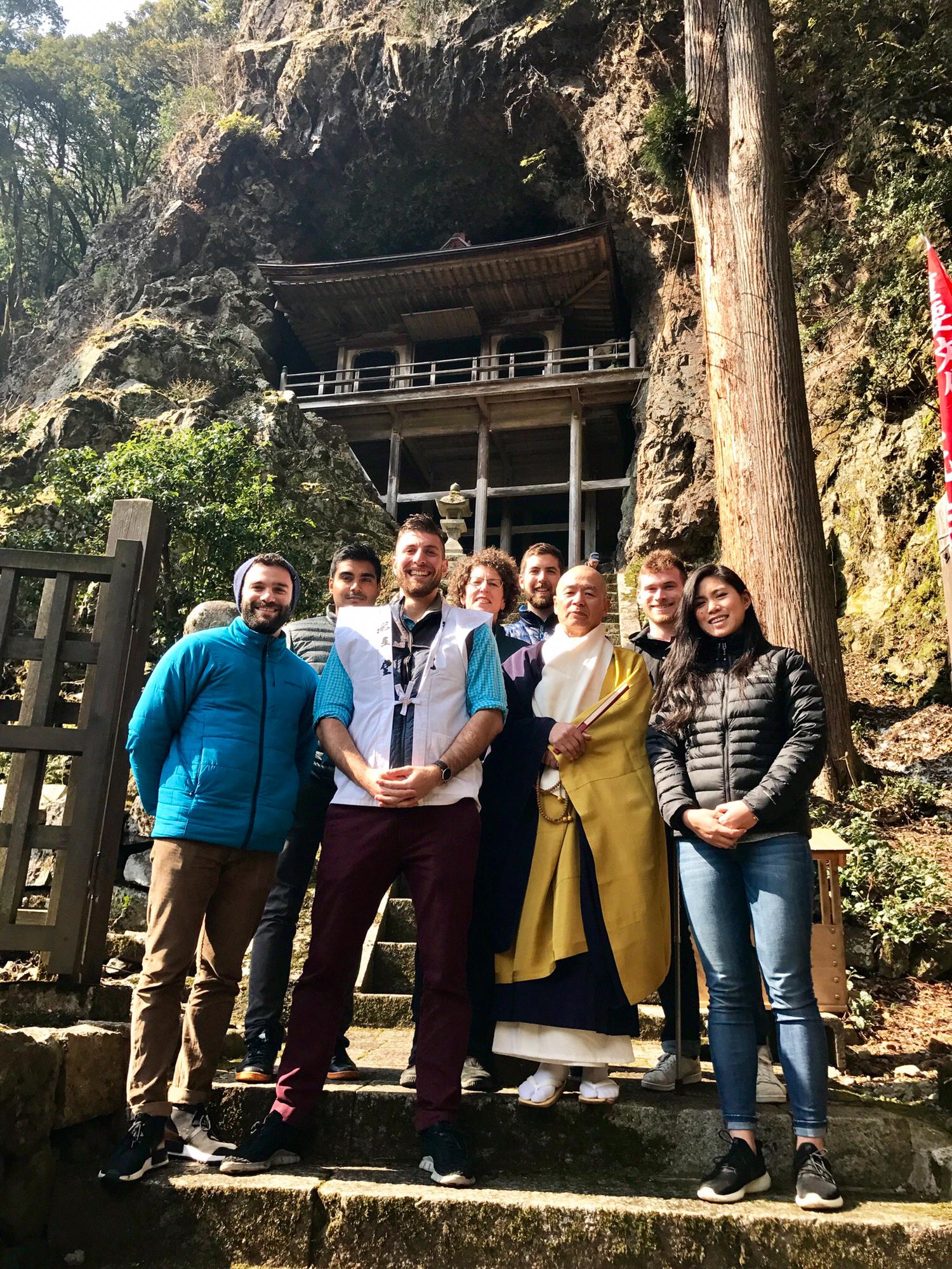 Fire ceremony set in a Buddhist temple in the rocks in Tottori, Japan.