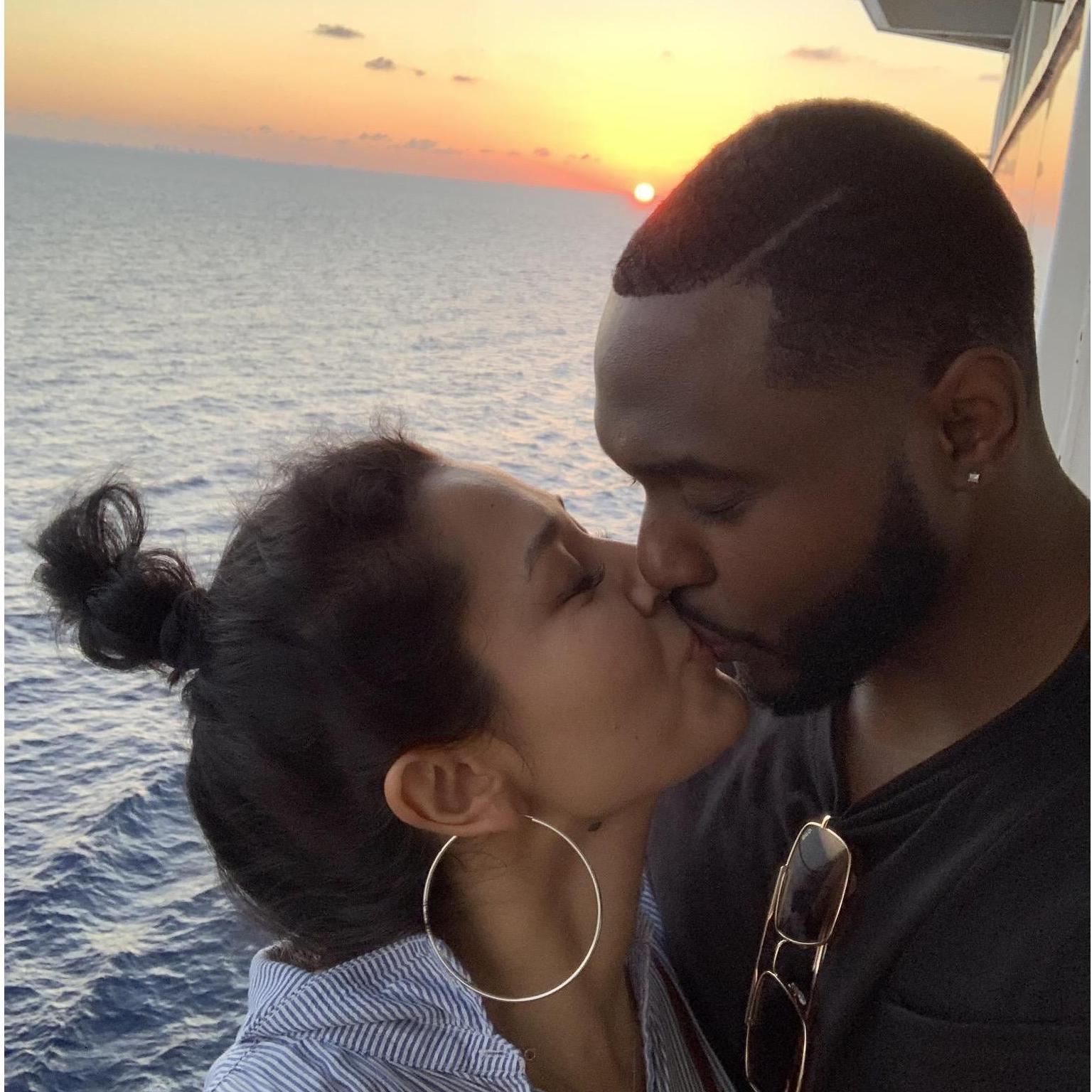 On our first cruise together. We love sunsets and sunrises and try to capture it all the time 🌅