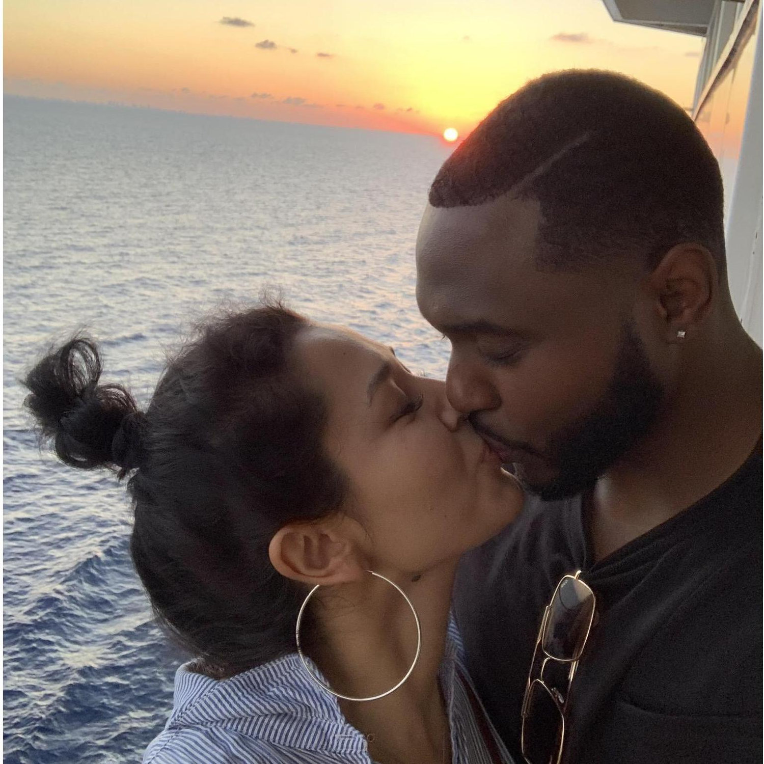 On our first cruise together. We love sunsets and sunrises and try to capture it all the time 🌅