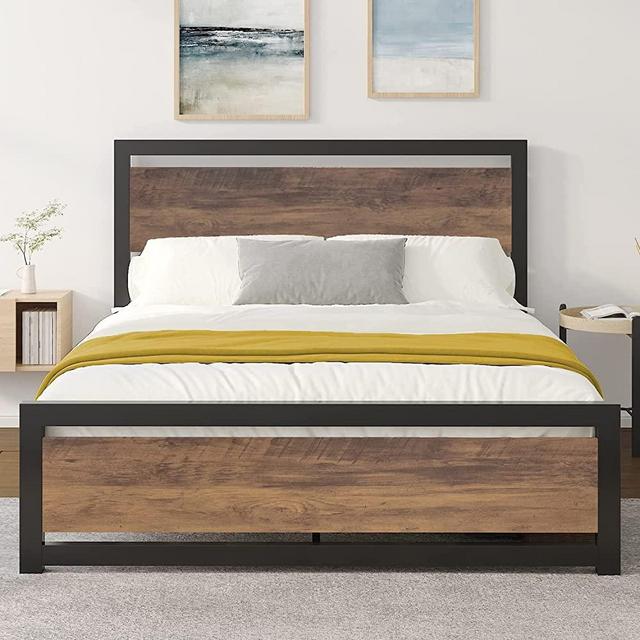 Ikalido Heavy Duty Metal and Solid Wood Modern Platform Bed Frame Queen Size,Strong Steel Slat Support, No Box Spring Needed, Easy Assembly, Noise Free