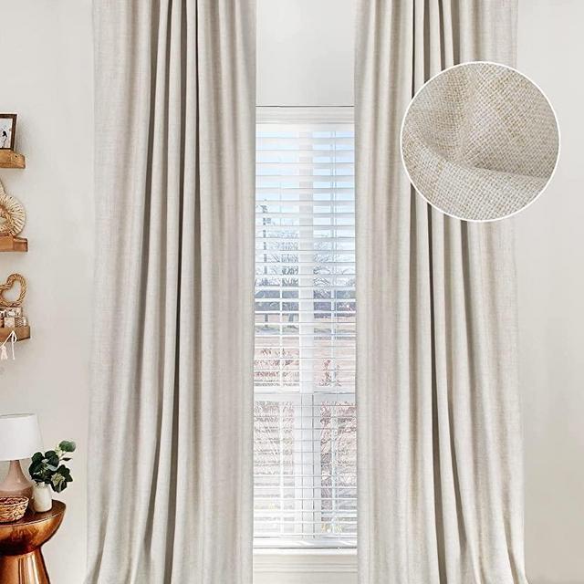100% Blackout Shield Linen Blackout Curtains for Bedroom 96 Inches Long,Back Tab/Rod Pocket Living Room Drapes,Thermal Insulated Textured Blackout Curtains 2 Panels Set,50" W x 96" L,Cream