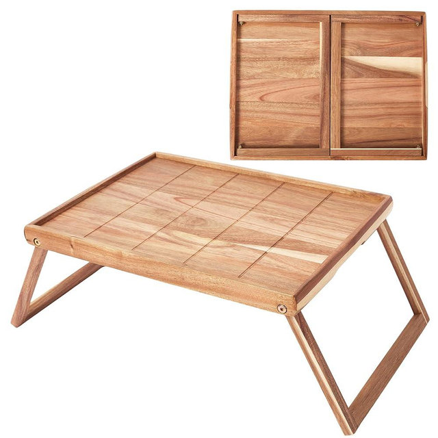 Bed Trays for Eating and Laptops - Acacia Wood Breakfast in Bed Tray with Folding Legs - Large Food Tray for Bed Lap Trays for Eating on Couch Adults - Foldable Wooden Breakfast Trays for Bed 17x13
