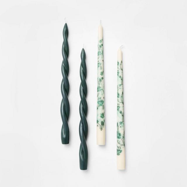 4pk Twist and Pattern Taper Candles Green - Threshold™ Designed by Studio McGee