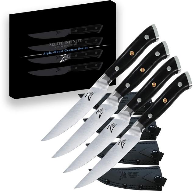 Steak Knife Set of 4 by Zelite Infinity - Alpha-Royal Series – German High Carbon Stainless Steel - For Restaurant and Home Kitchens, Premium Materials, Ultra Sharp, Forged Blades