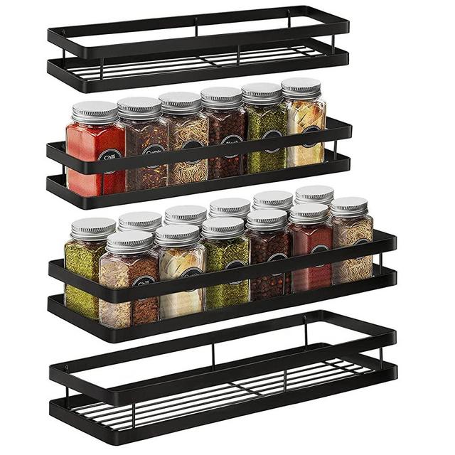 Spice Rack Wall Mount, 4 Pack Hanging Spice Rack Organizer, Spice Shelf Seasoning Rack Organizer and Storage for Kitchen, Cabinet Door, Refrigerator