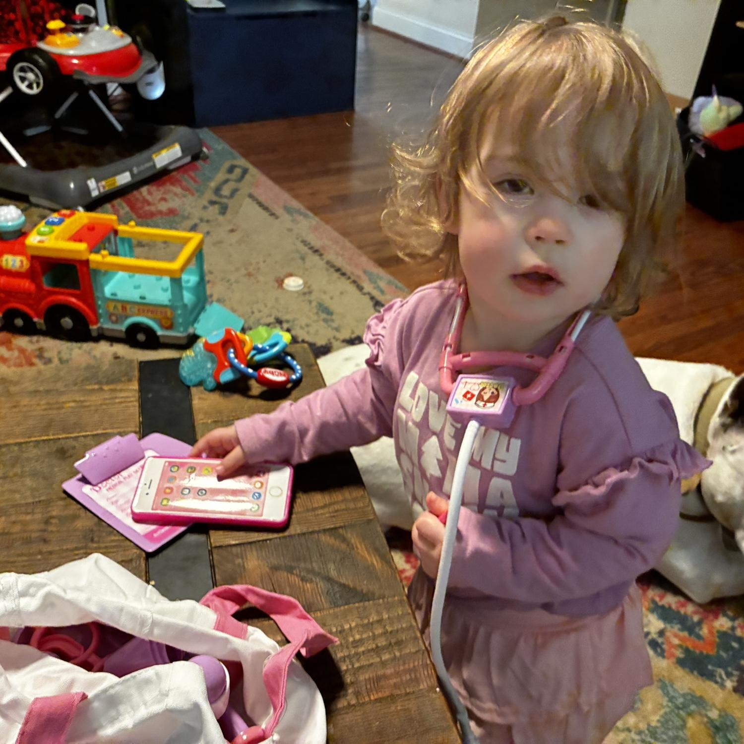 Hope has informed us and her pediatrician that she will be a doctor and joining the pediatric practice in about 25 ish years.