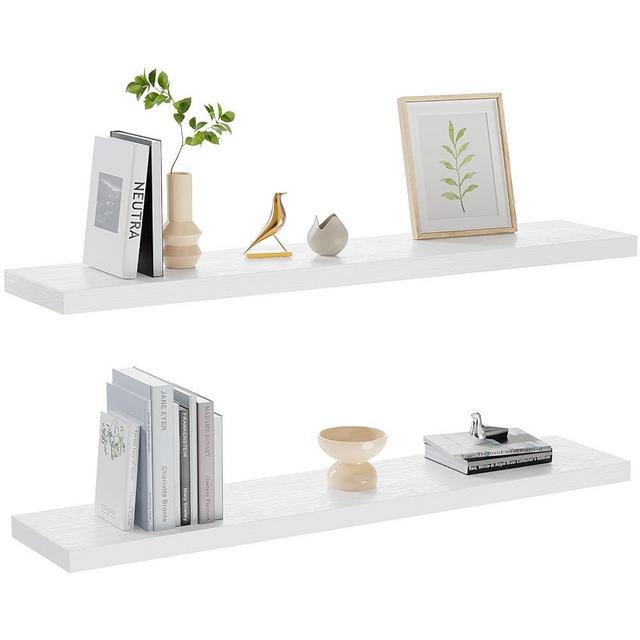 AMADA HOMEFURNISHING Floating Shelves, 32″ Large Wall Mounted Shelves for Bathroom, Bedroom, Living Room, Kitchen, Office, Hanging Shelf for Wall Décor Storage, Set of 2, White